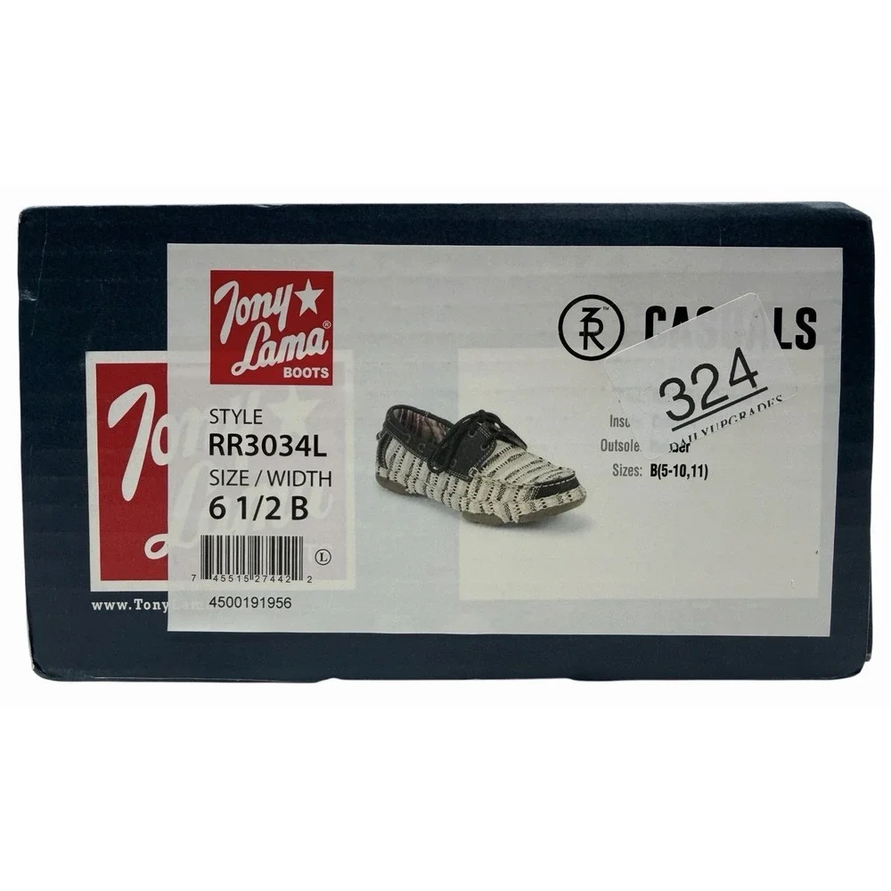 Tony Lama RR3034L Womens 6.5B Boat Shoes Casual Canvas Leather New Box